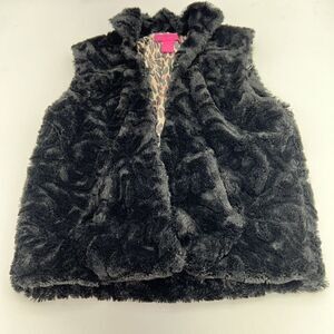 Betsy Johnson Womens Sleeveless Faux Fur Vest Size S Black Animal Print Lining
